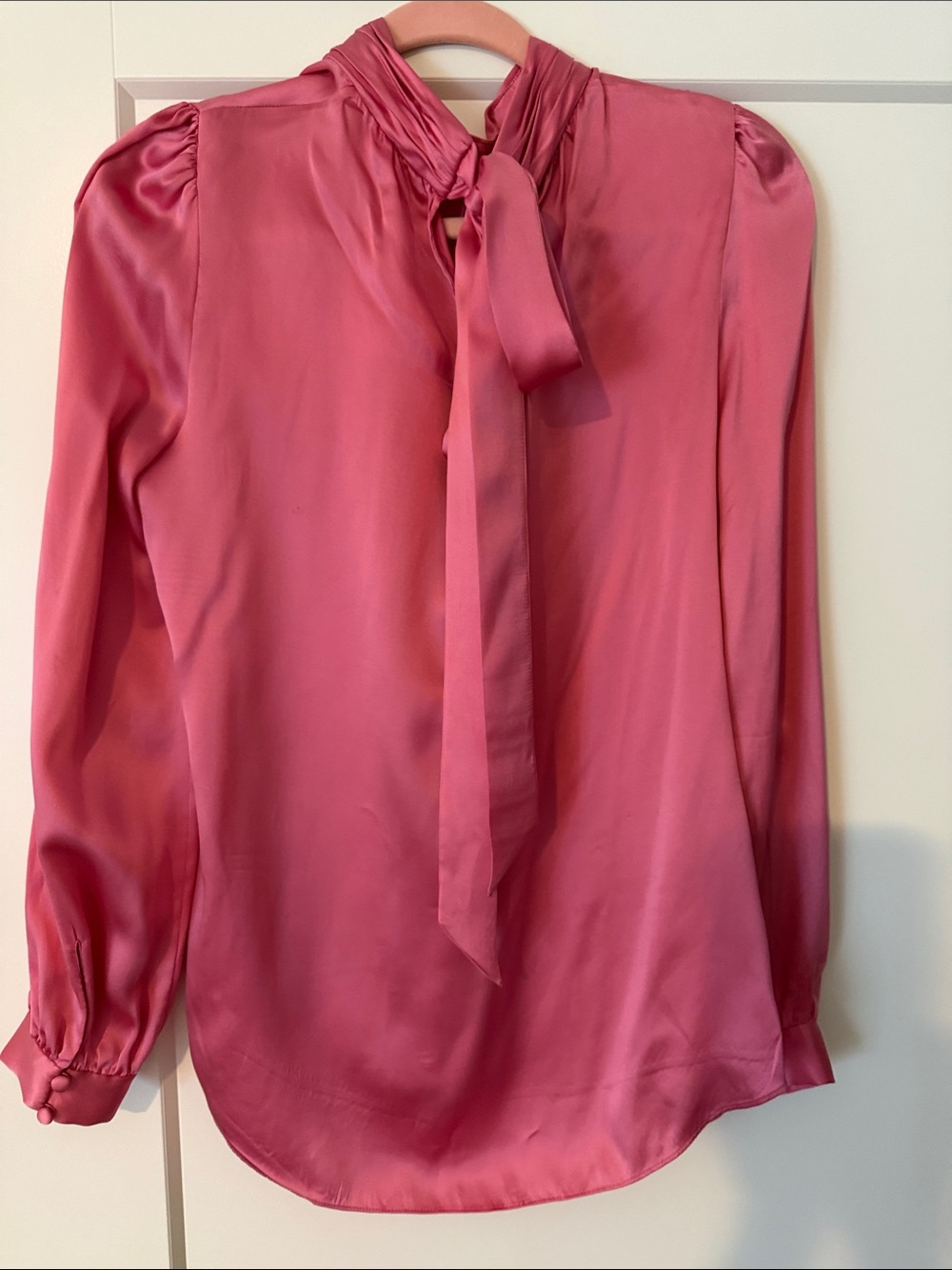Veronica Beard Rose Pink Tie-Neck Satin Blouse